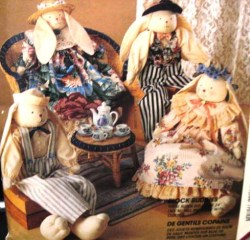 5850 24'' BLOCK BODY BUNNY,CLOWN,CAT DOLLS, CLOTHES 2 PATTERNS
